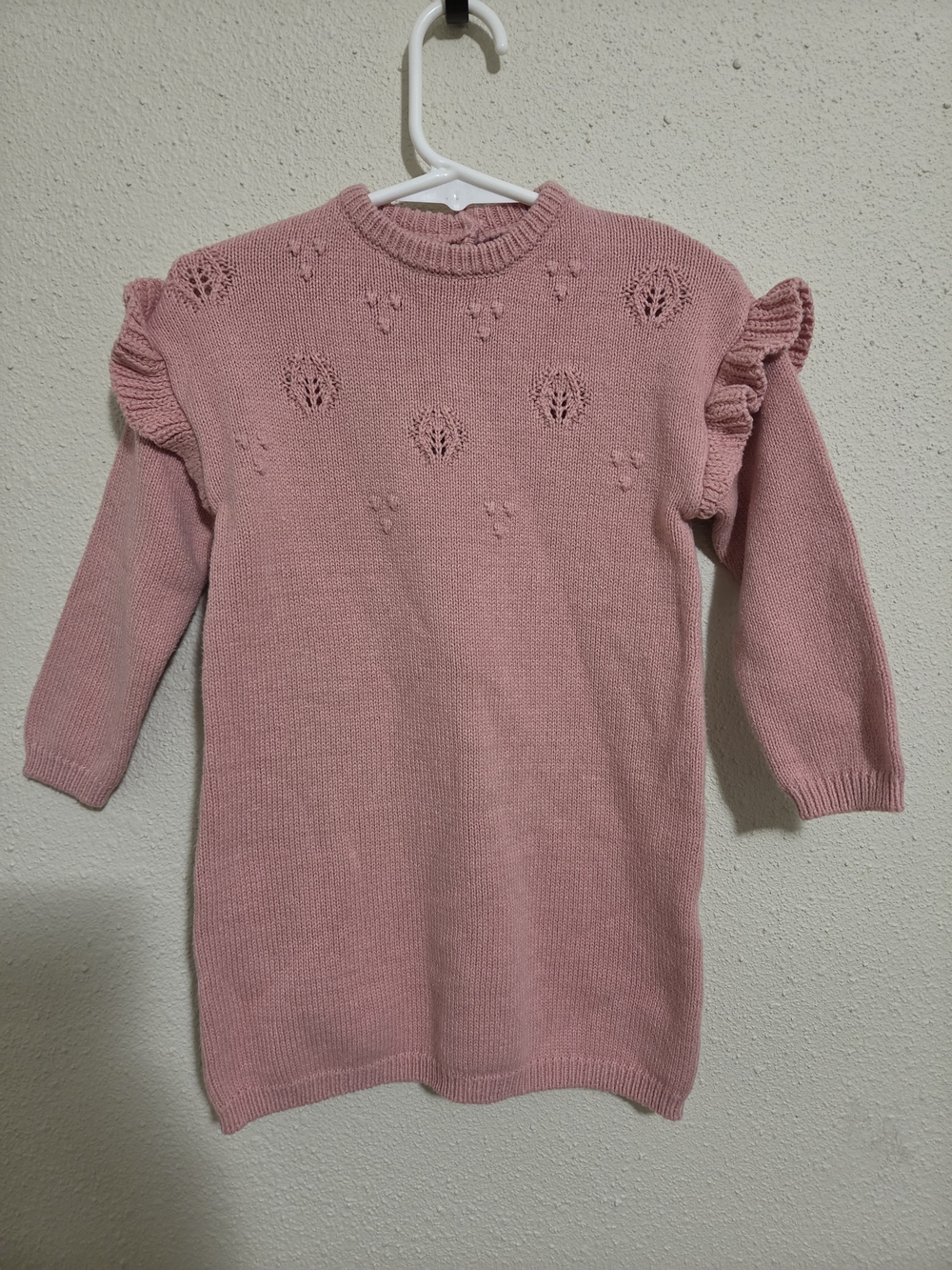 Lucky Penny Dusty Pink Knit Sweater Dress Ruffle Shoulder 3T